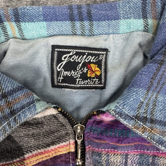 *FLAWS READ Jou Jou Womens Jacket Plaid Flannel Patchwork Zip Up ~Medium 90s Vtg - Picture 5 of 11